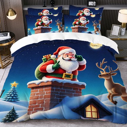 91家纺网 家纺一手货源 找家纺 jit跨境数码印花被套三件套一件代发temu希音集采shein亚马逊速卖通pod模式-圣诞款第四批