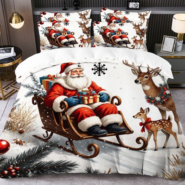 91家纺网 家纺一手货源 找家纺 jit跨境数码印花被套三件套一件代发temu希音集采shein亚马逊速卖通pod模式-圣诞款第四批