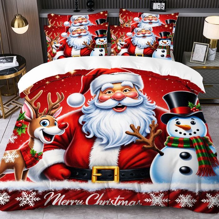 91家纺网 家纺一手货源 找家纺 jit跨境数码印花被套三件套一件代发temu希音集采shein亚马逊速卖通pod模式-圣诞款第四批