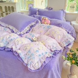 91家纺网 家纺一手货源 找家纺 （总）2025韩版双花边多功能AB面牛奶绒四件套甜美仙女法式花边韩式小碎花印花牛奶绒四件套加绒保暖单被套罩,紫韵花开,富贵花开,简约之家,花语,梦幻花园,春暖花开