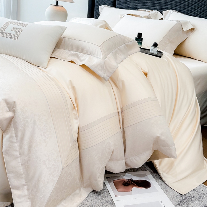 91家纺网 家纺一手货源 找家纺 （总）高档礼盒装彩金色织提花+50*50S贡缎长绒棉纯棉加厚磨毛四件套100%全棉