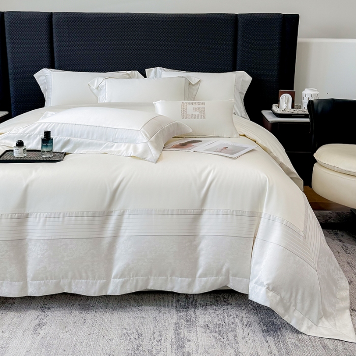 91家纺网 家纺一手货源 找家纺 （总）高档礼盒装彩金色织提花+50*50S贡缎长绒棉纯棉加厚磨毛四件套100%全棉