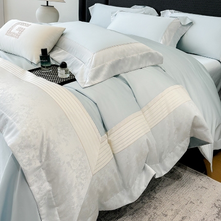 高档礼盒装彩金色织提花+50*50S贡缎长绒棉纯棉加厚磨毛四件套100%全棉 祖玛蓝-玛奇朵-彩金色织提花纯棉磨毛