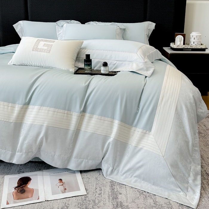 91家纺网 家纺一手货源 找家纺 高档礼盒装彩金色织提花+50*50S贡缎长绒棉纯棉加厚磨毛四件套100%全棉 祖玛蓝-玛奇朵-彩金色织提花纯棉磨毛