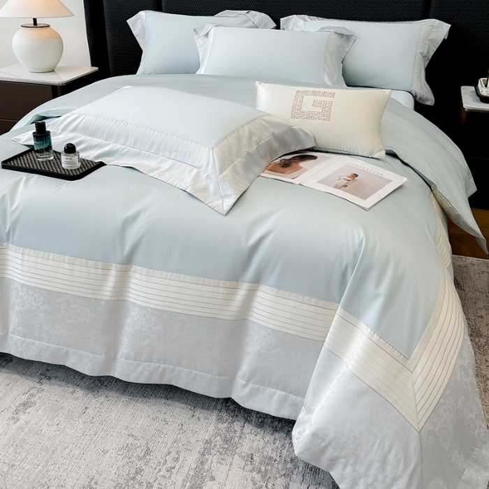 91家纺网 家纺一手货源 找家纺 高档礼盒装彩金色织提花+50*50S贡缎长绒棉纯棉加厚磨毛四件套100%全棉 祖玛蓝-玛奇朵-彩金色织提花纯棉磨毛