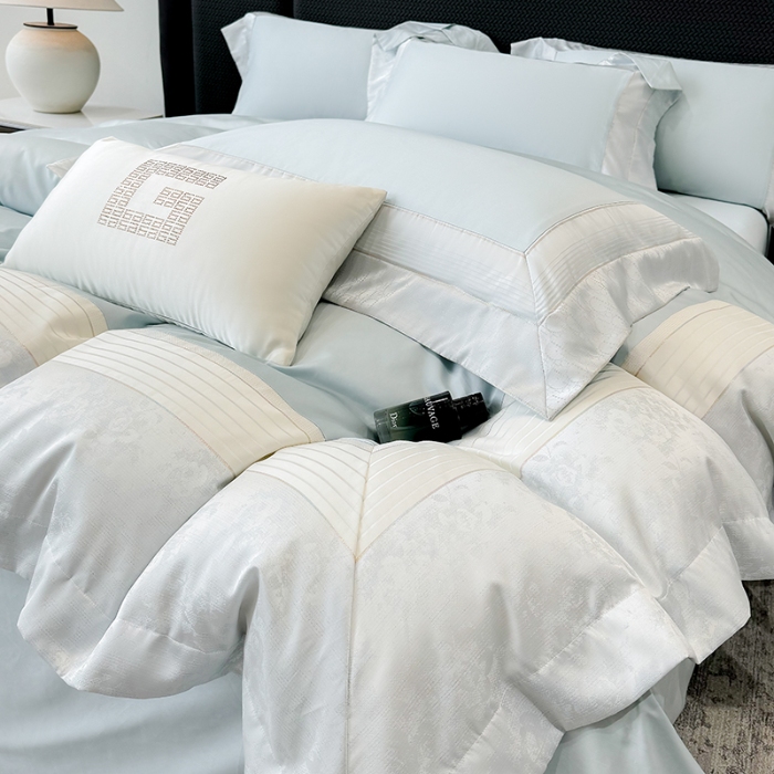 91家纺网 家纺一手货源 找家纺 高档礼盒装彩金色织提花+50*50S贡缎长绒棉纯棉加厚磨毛四件套100%全棉 祖玛蓝-玛奇朵-彩金色织提花纯棉磨毛