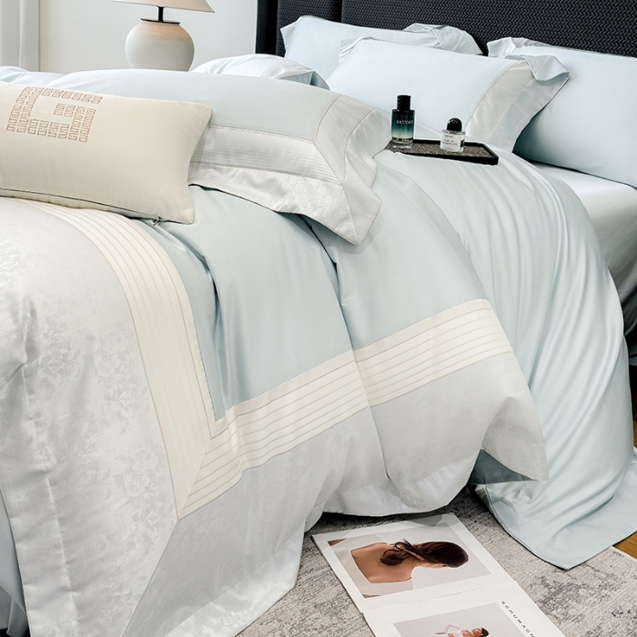 91家纺网 家纺一手货源 找家纺 高档礼盒装彩金色织提花+50*50S贡缎长绒棉纯棉加厚磨毛四件套100%全棉 祖玛蓝-玛奇朵-彩金色织提花纯棉磨毛