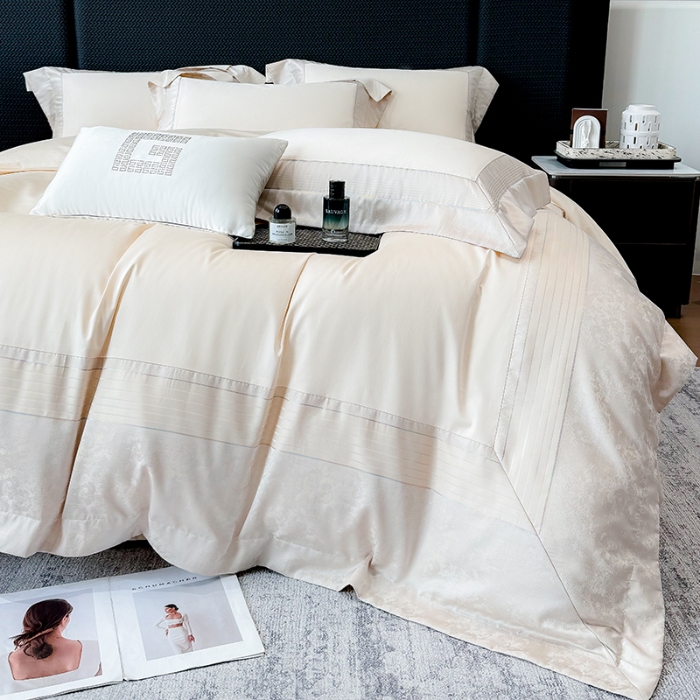 91家纺网 家纺一手货源 找家纺 高档礼盒装彩金色织提花+50*50S贡缎长绒棉纯棉加厚磨毛四件套100%全棉 香槟金-玛奇朵-彩金色织提花纯棉磨毛