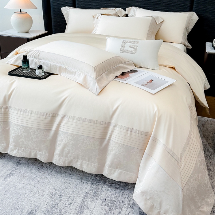 91家纺网 家纺一手货源 找家纺 高档礼盒装彩金色织提花+50*50S贡缎长绒棉纯棉加厚磨毛四件套100%全棉 香槟金-玛奇朵-彩金色织提花纯棉磨毛