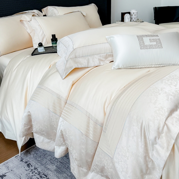 91家纺网 家纺一手货源 找家纺 高档礼盒装彩金色织提花+50*50S贡缎长绒棉纯棉加厚磨毛四件套100%全棉 香槟金-玛奇朵-彩金色织提花纯棉磨毛