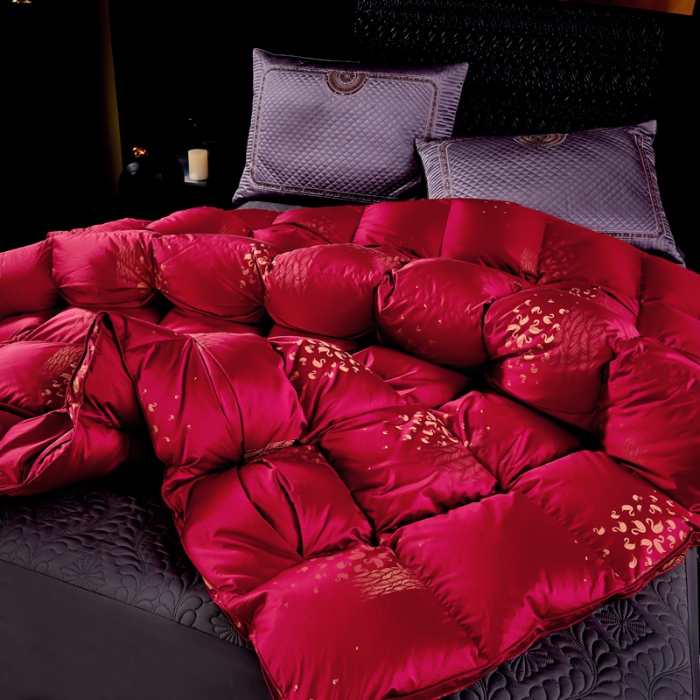 91家纺网 家纺一手货源 找家纺 抗日家纺 专版新品羽绒被壳 高密银丝苏绣提花工艺款羽绒被 千禧之约 中国红