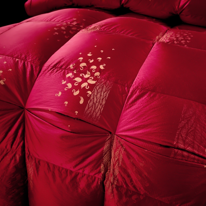 91家纺网 家纺一手货源 找家纺 抗日家纺 专版新品羽绒被壳 高密银丝苏绣提花工艺款羽绒被 千禧之约 中国红