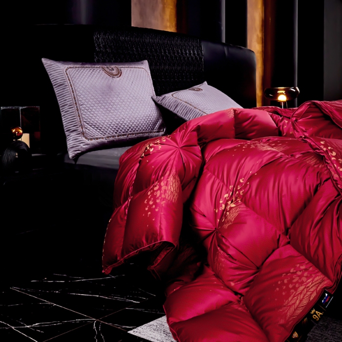 91家纺网 家纺一手货源 找家纺 抗日家纺 专版新品羽绒被壳 高密银丝苏绣提花工艺款羽绒被 千禧之约 中国红