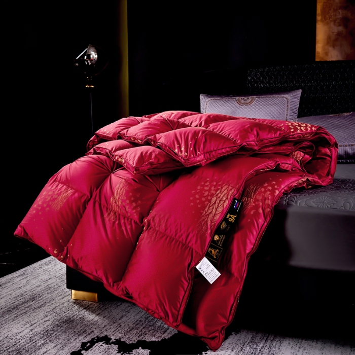 91家纺网 家纺一手货源 找家纺 抗日家纺 专版新品羽绒被壳 高密银丝苏绣提花工艺款羽绒被 千禧之约 中国红