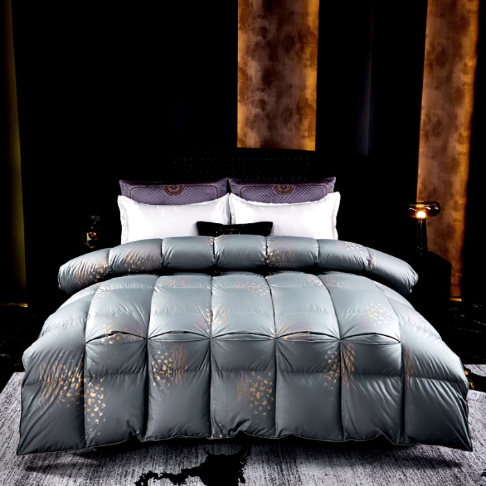 91家纺网 家纺一手货源 找家纺 抗日家纺 专版新品羽绒被壳 高密银丝苏绣提花工艺款羽绒被 千禧之约 蓝金