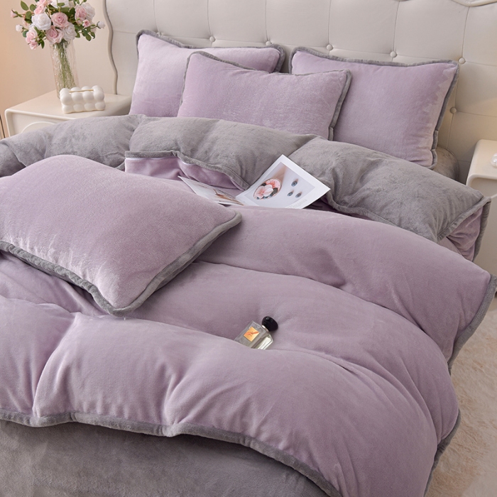 91家纺网 家纺一手货源 找家纺 （总）云恋家纺 加厚牛奶绒四件套简约双面加绒被套罩床单双人家用冬季法兰绒--简约款