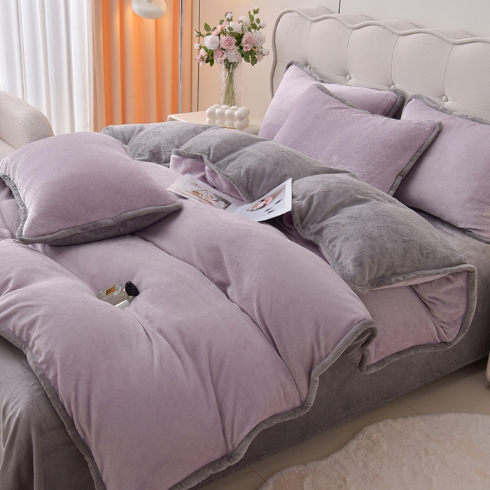 91家纺网 家纺一手货源 找家纺 （总）云恋家纺 加厚牛奶绒四件套简约双面加绒被套罩床单双人家用冬季法兰绒--简约款