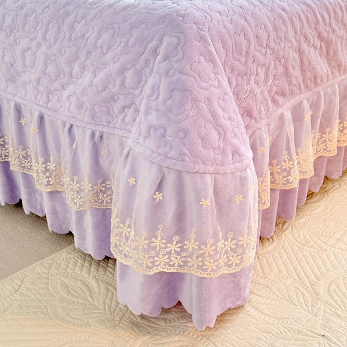 91家纺网 家纺一手货源 找家纺 苏米娜2025秋冬新款230g11斤重立体花朵全消光牛奶绒床盖四件套加厚婴儿绒法莱绒床裙款床盖款四件套 梦幻花园--梦幻紫