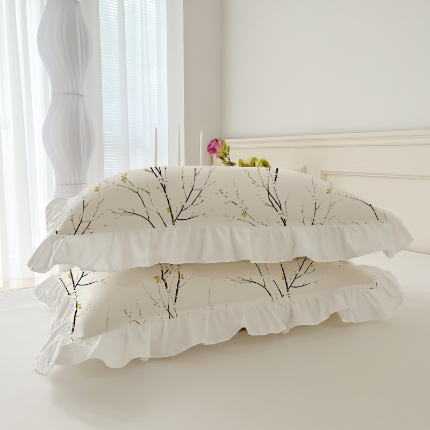 （总）跨境专供 出口美式磨毛印花枕套一对50*75简约工艺款荷叶边枕头套