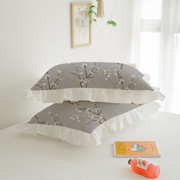 91家纺网 家纺一手货源 找家纺 （总）跨境专供 出口美式磨毛印花枕套一对50*75简约工艺款荷叶边枕头套