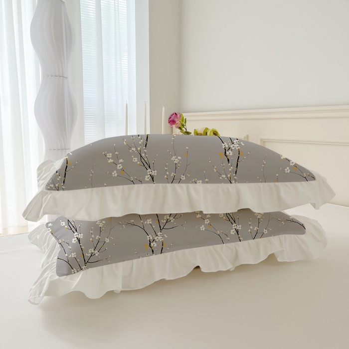 91家纺网 家纺一手货源 找家纺 （总）跨境专供 出口美式磨毛印花枕套一对50*75简约工艺款荷叶边枕头套