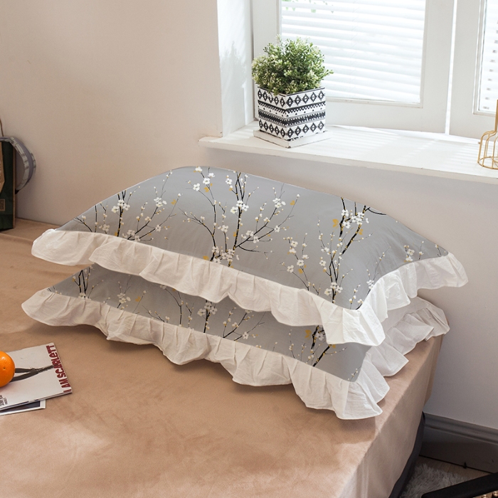 91家纺网 家纺一手货源 找家纺 （总）跨境专供 出口美式磨毛印花枕套一对50*75简约工艺款荷叶边枕头套