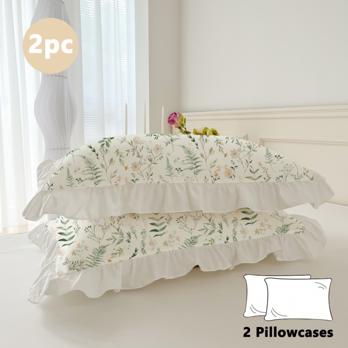 91家纺网 家纺一手货源 找家纺 （总）跨境专供 出口美式磨毛印花枕套一对50*75简约工艺款荷叶边枕头套