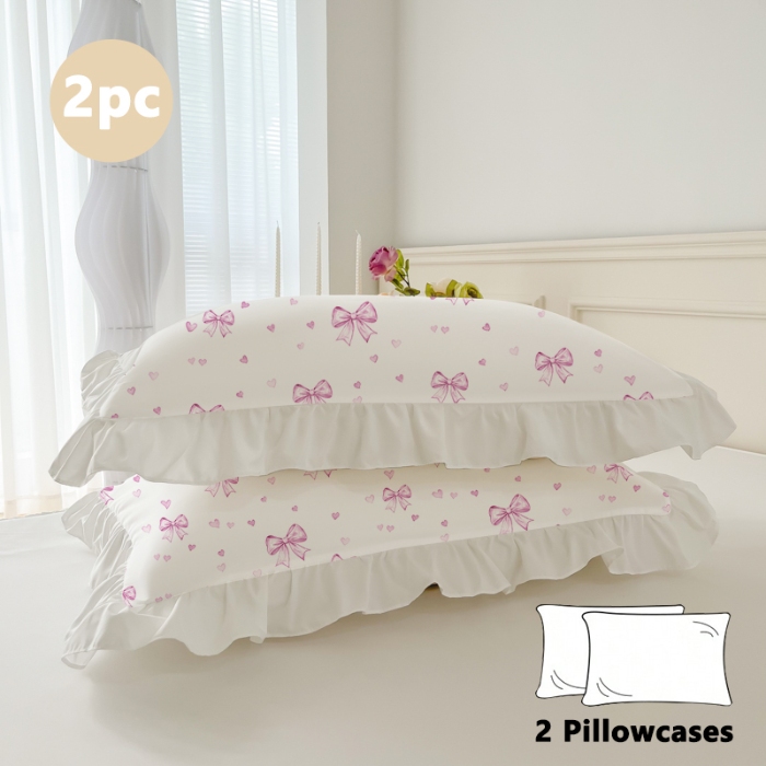 91家纺网 家纺一手货源 找家纺 （总）跨境专供 出口美式磨毛印花枕套一对50*75简约工艺款荷叶边枕头套