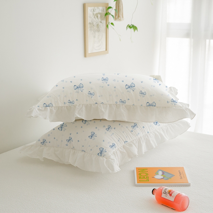 91家纺网 家纺一手货源 找家纺 （总）跨境专供 出口美式磨毛印花枕套一对50*75简约工艺款荷叶边枕头套