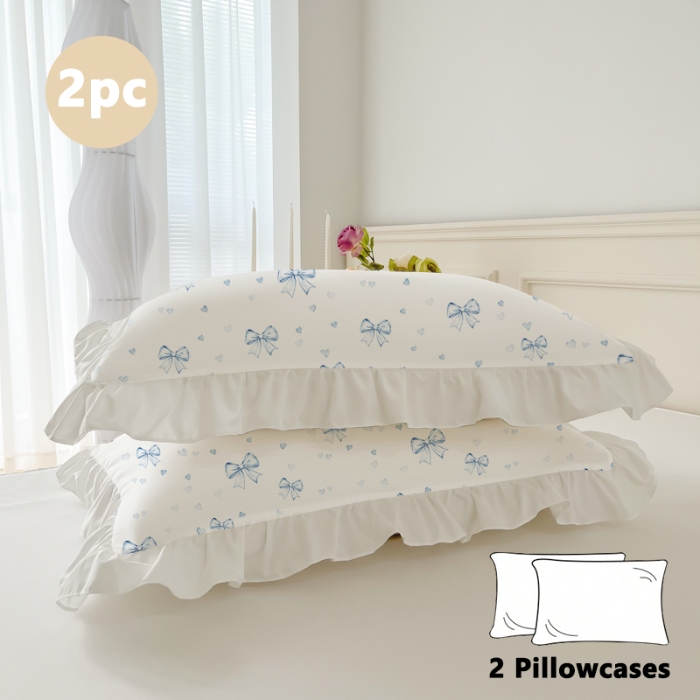 91家纺网 家纺一手货源 找家纺 （总）跨境专供 出口美式磨毛印花枕套一对50*75简约工艺款荷叶边枕头套