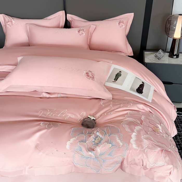 91家纺网 家纺一手货源 找家纺 （总）2025新款长绒棉全棉刺绣轻奢四件套--花开富贵 