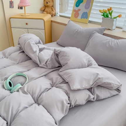 91家纺网 家纺一手货源 找家纺 2026新款苏东来家纺外贸出口跨境韩国提花棉四件套高端超柔手感超好（长期做，十年不换款） T灰色