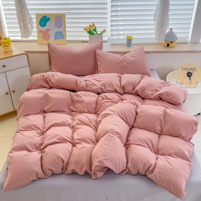 91家纺网 家纺一手货源 找家纺 2026新款苏东来家纺外贸出口跨境韩国提花棉四件套高端超柔手感超好（长期做，十年不换款） T豆沙+T灰色