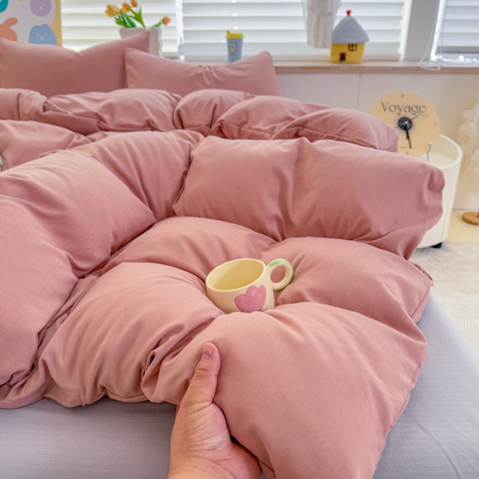 91家纺网 家纺一手货源 找家纺 2026新款苏东来家纺外贸出口跨境韩国提花棉四件套高端超柔手感超好（长期做，十年不换款） T豆沙+T灰色