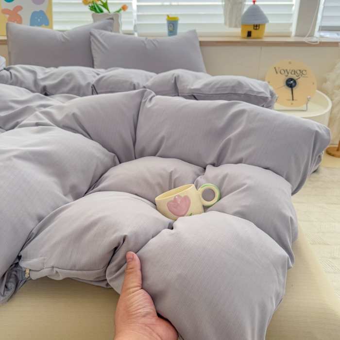 91家纺网 家纺一手货源 找家纺 2026新款苏东来家纺外贸出口跨境韩国提花棉四件套高端超柔手感超好（长期做，十年不换款） T灰色+T卡其