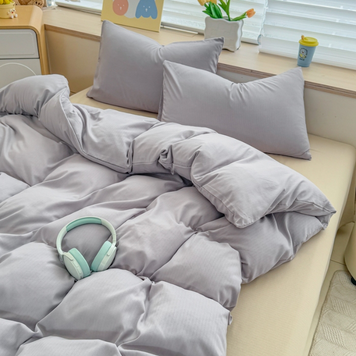 91家纺网 家纺一手货源 找家纺 2026新款苏东来家纺外贸出口跨境韩国提花棉四件套高端超柔手感超好（长期做，十年不换款） T灰色+T卡其