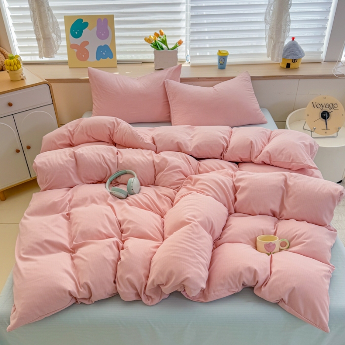 91家纺网 家纺一手货源 找家纺 2026新款苏东来家纺外贸出口跨境韩国提花棉四件套高端超柔手感超好（长期做，十年不换款） T粉色+T水绿