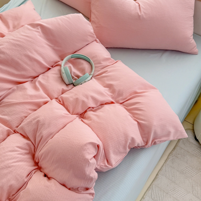 91家纺网 家纺一手货源 找家纺 2026新款苏东来家纺外贸出口跨境韩国提花棉四件套高端超柔手感超好（长期做，十年不换款） T粉色+T水绿