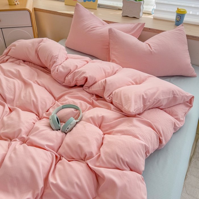 91家纺网 家纺一手货源 找家纺 2026新款苏东来家纺外贸出口跨境韩国提花棉四件套高端超柔手感超好（长期做，十年不换款） T粉色+T水绿