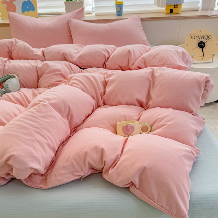 91家纺网 家纺一手货源 找家纺 2026新款苏东来家纺外贸出口跨境韩国提花棉四件套高端超柔手感超好（长期做，十年不换款） T粉色+T水绿