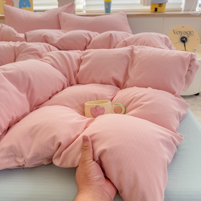 91家纺网 家纺一手货源 找家纺 2026新款苏东来家纺外贸出口跨境韩国提花棉四件套高端超柔手感超好（长期做，十年不换款） T粉色+T水绿