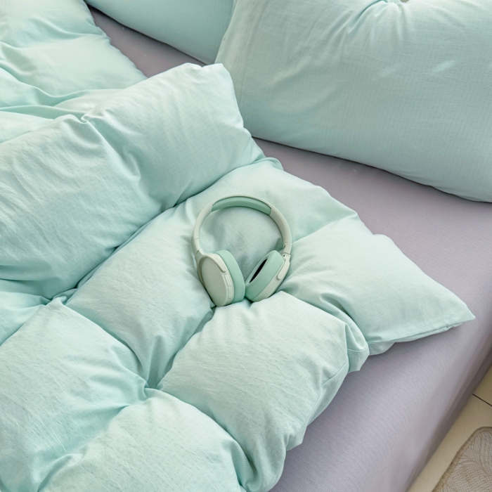 91家纺网 家纺一手货源 找家纺 2026新款苏东来家纺外贸出口跨境韩国提花棉四件套高端超柔手感超好（长期做，十年不换款） T水绿+T灰色