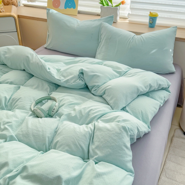 91家纺网 家纺一手货源 找家纺 2026新款苏东来家纺外贸出口跨境韩国提花棉四件套高端超柔手感超好（长期做，十年不换款） T水绿+T灰色