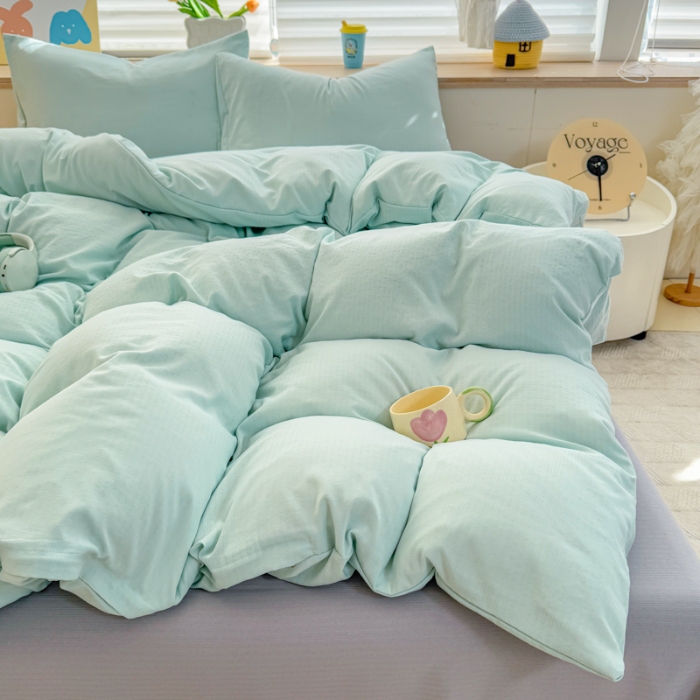 91家纺网 家纺一手货源 找家纺 2026新款苏东来家纺外贸出口跨境韩国提花棉四件套高端超柔手感超好（长期做，十年不换款） T水绿+T灰色