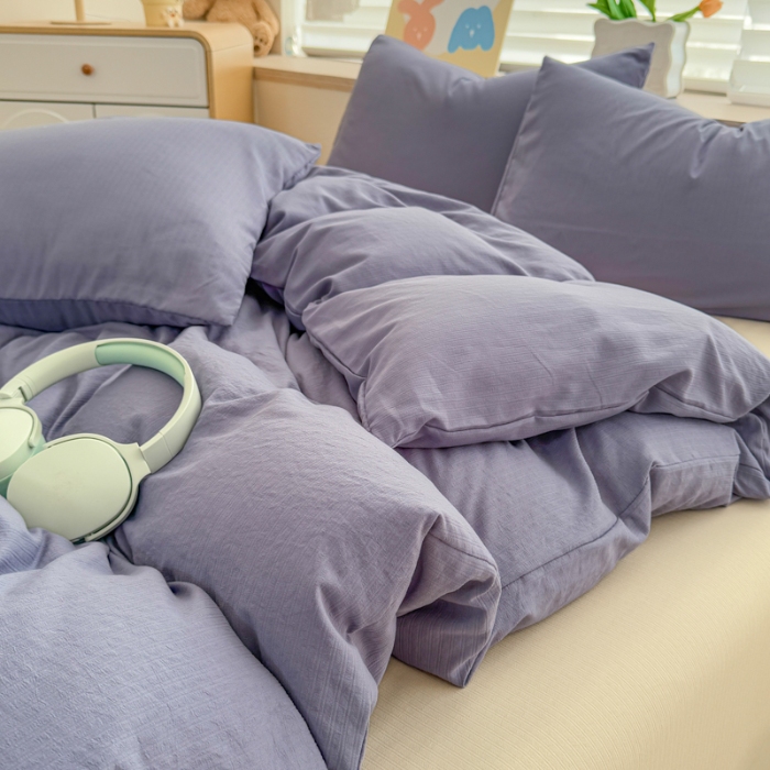 91家纺网 家纺一手货源 找家纺 2026新款苏东来家纺外贸出口跨境韩国提花棉四件套高端超柔手感超好（长期做，十年不换款） T宝石蓝+T卡其