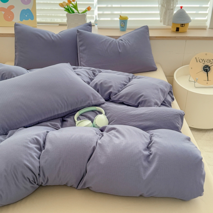 91家纺网 家纺一手货源 找家纺 2026新款苏东来家纺外贸出口跨境韩国提花棉四件套高端超柔手感超好（长期做，十年不换款） T宝石蓝+T卡其