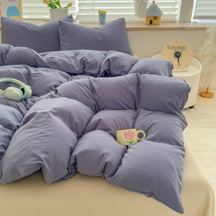 91家纺网 家纺一手货源 找家纺 2026新款苏东来家纺外贸出口跨境韩国提花棉四件套高端超柔手感超好（长期做，十年不换款） T宝石蓝+T卡其