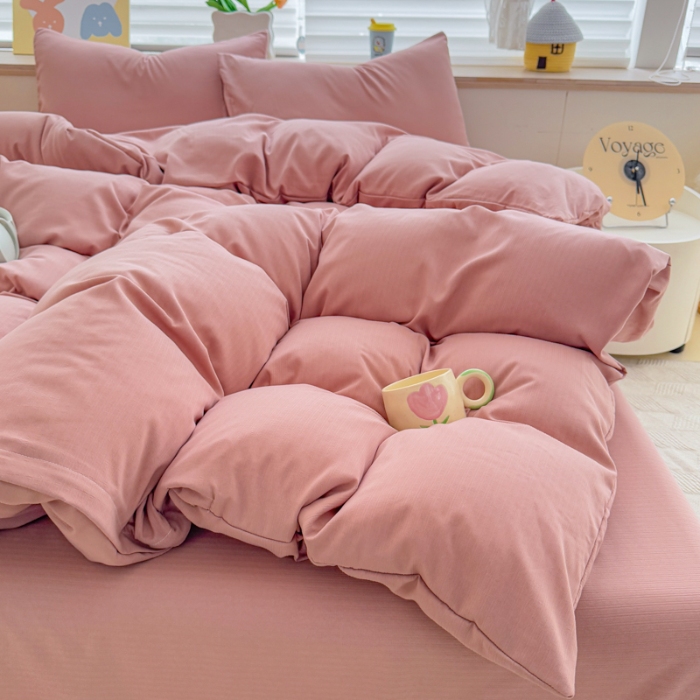 91家纺网 家纺一手货源 找家纺 2026新款苏东来家纺外贸出口跨境韩国提花棉四件套高端超柔手感超好（长期做，十年不换款） T豆沙