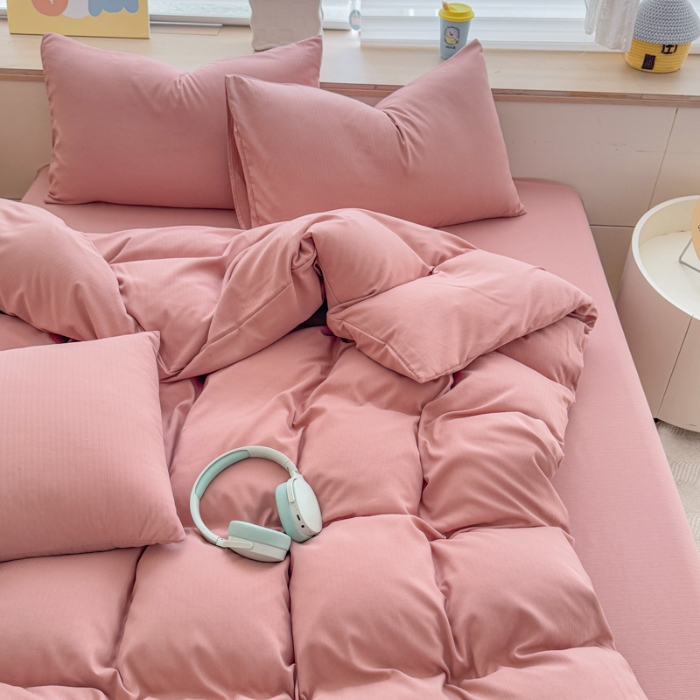 91家纺网 家纺一手货源 找家纺 2026新款苏东来家纺外贸出口跨境韩国提花棉四件套高端超柔手感超好（长期做，十年不换款） T豆沙