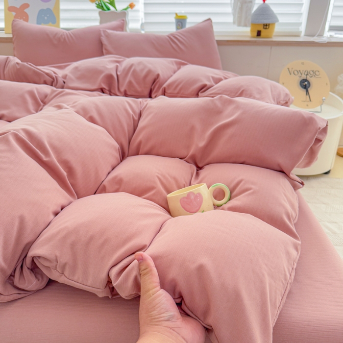 91家纺网 家纺一手货源 找家纺 2026新款苏东来家纺外贸出口跨境韩国提花棉四件套高端超柔手感超好（长期做，十年不换款） T豆沙